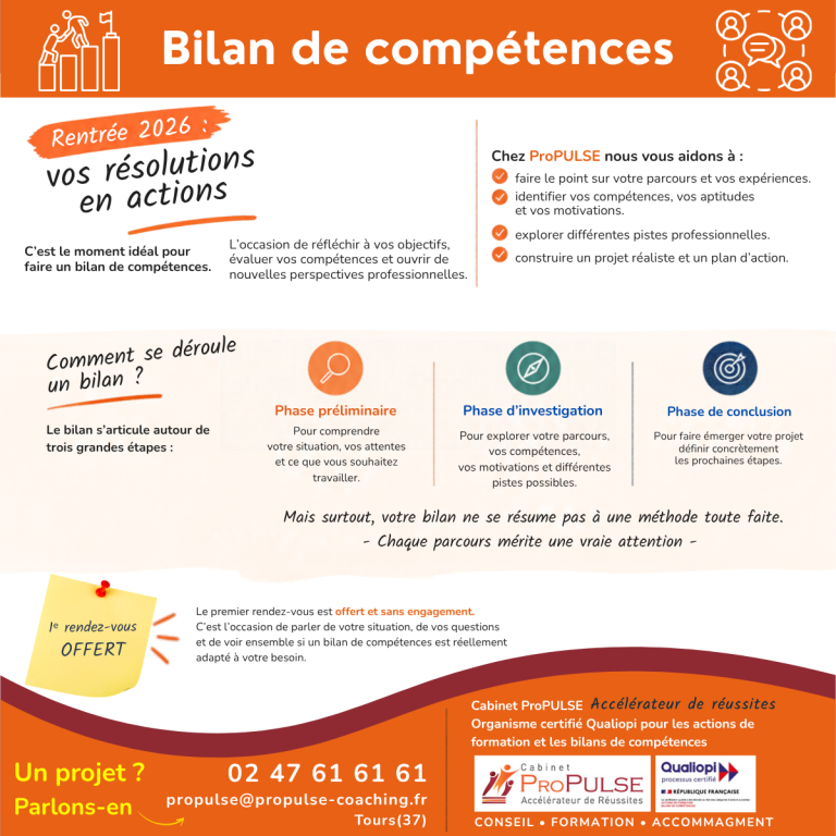 Bilan de compétences à Tours –  Faire le point, construire la suite et votre projet professionnel